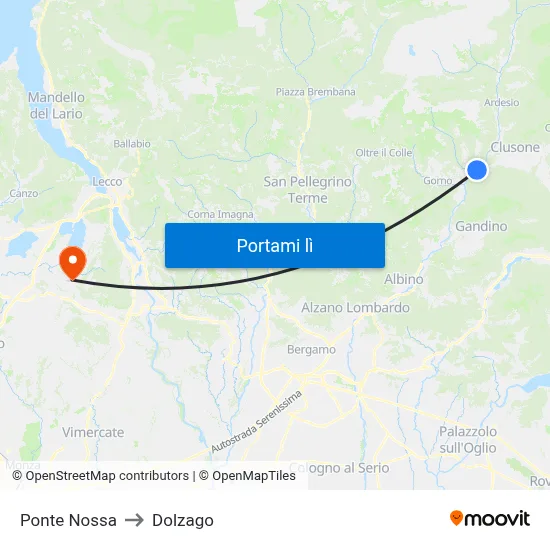 Ponte Nossa to Dolzago map