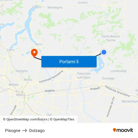 Pisogne to Dolzago map