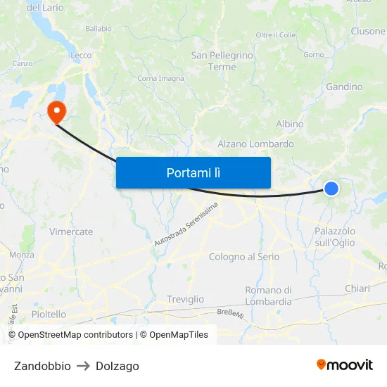 Zandobbio to Dolzago map