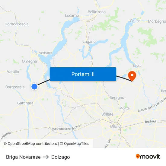 Briga Novarese to Dolzago map