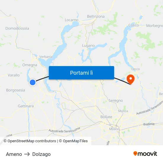 Ameno to Dolzago map