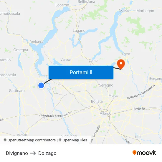 Divignano to Dolzago map