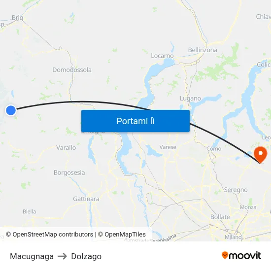 Macugnaga to Dolzago map