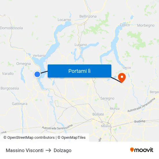 Massino Visconti to Dolzago map