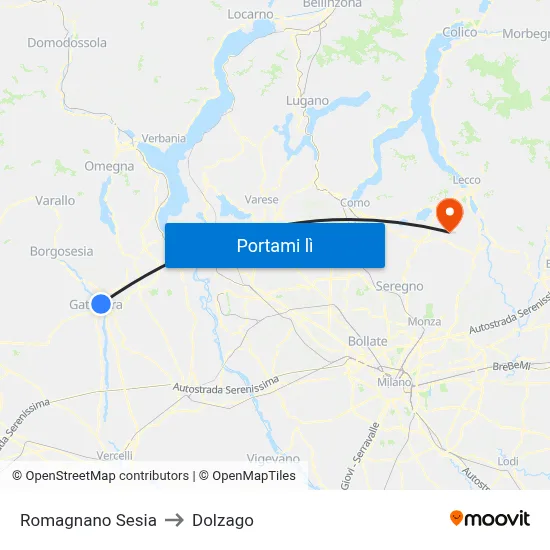 Romagnano Sesia to Dolzago map