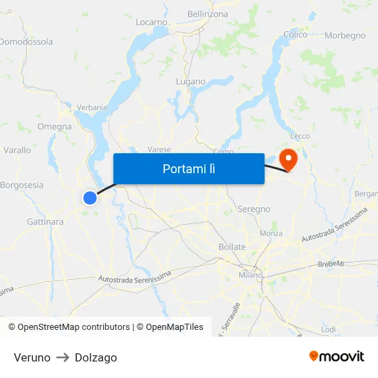 Veruno to Dolzago map