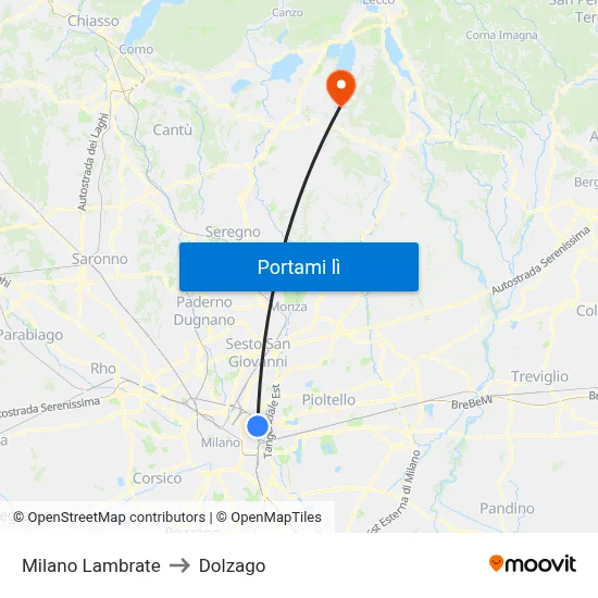 Milano Lambrate to Dolzago map