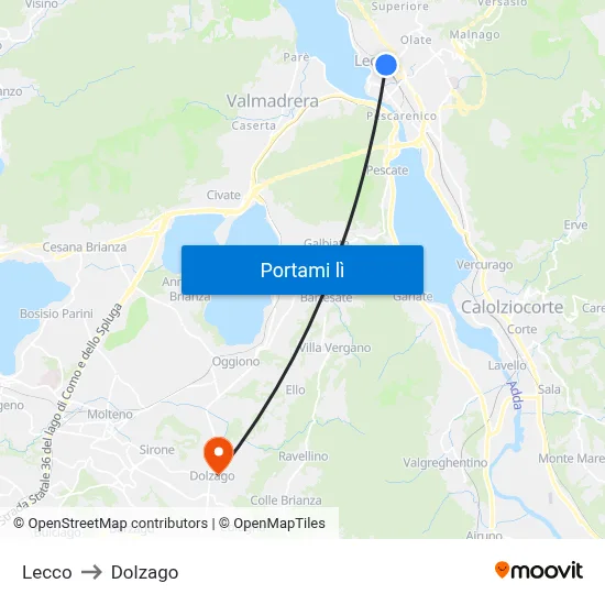 Lecco to Dolzago map