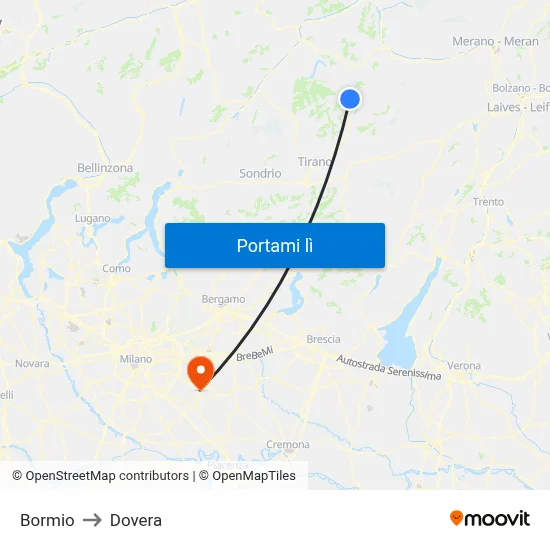 Bormio to Dovera map
