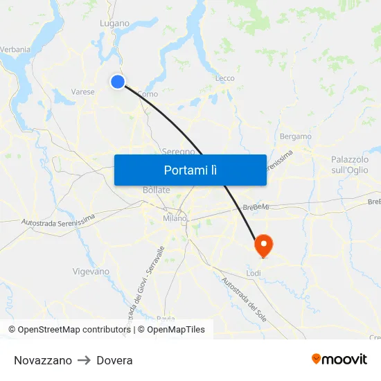 Novazzano to Dovera map
