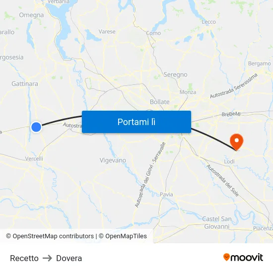 Recetto to Dovera map