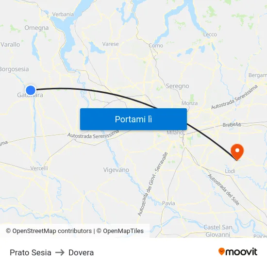 Prato Sesia to Dovera map