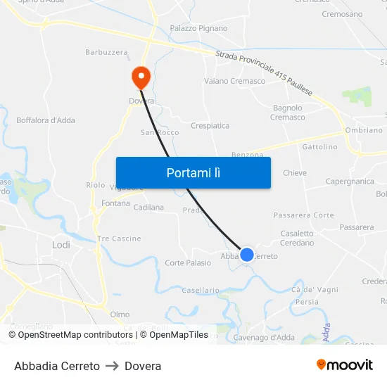 Abbadia Cerreto to Dovera map