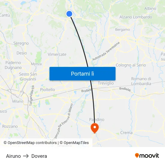 Airuno to Dovera map