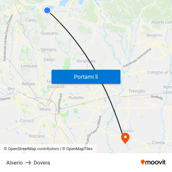 Alserio to Dovera map