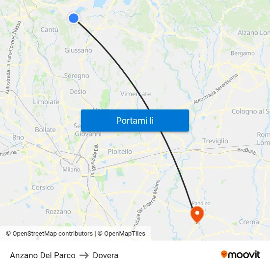 Anzano Del Parco to Dovera map