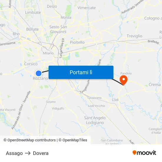 Assago to Dovera map