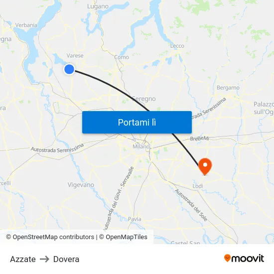 Azzate to Dovera map