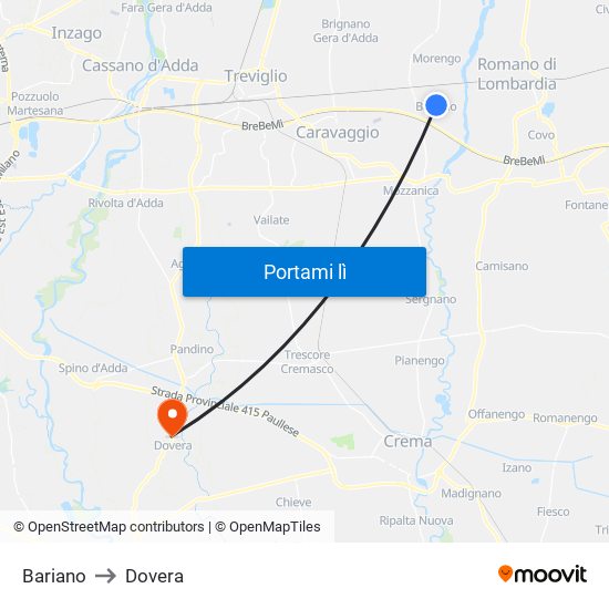 Bariano to Dovera map