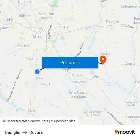 Basiglio to Dovera map