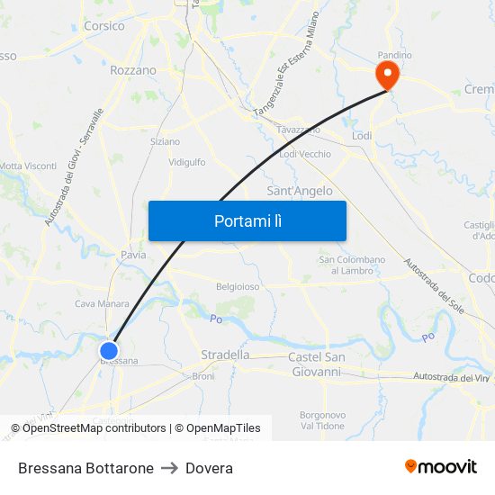 Bressana Bottarone to Dovera map