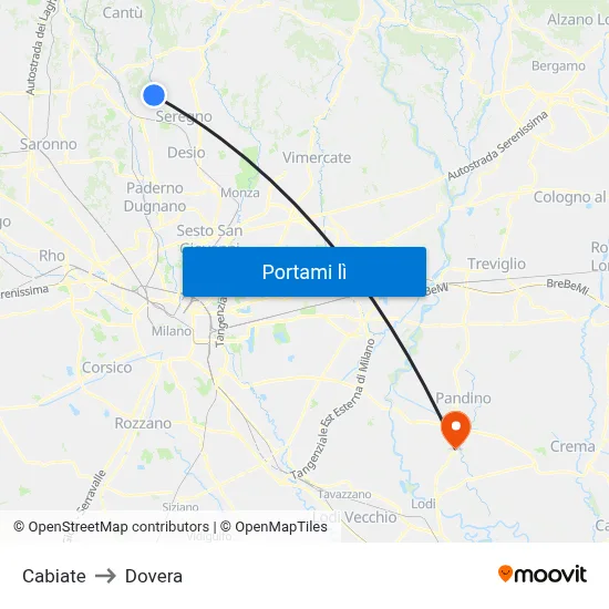 Cabiate to Dovera map