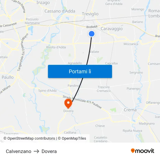 Calvenzano to Dovera map