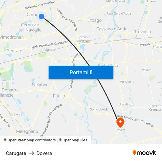 Carugate to Dovera map