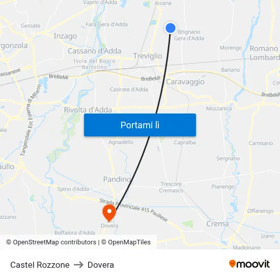 Castel Rozzone to Dovera map