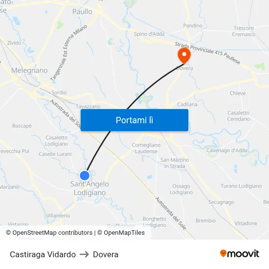 Castiraga Vidardo to Dovera map