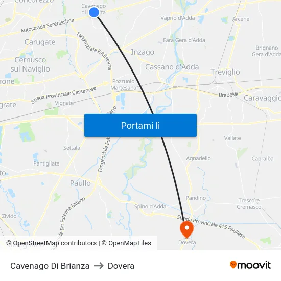 Cavenago Di Brianza to Dovera map