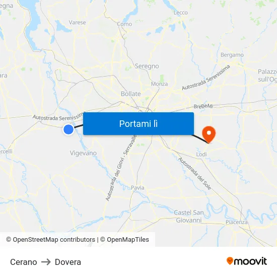 Cerano to Dovera map