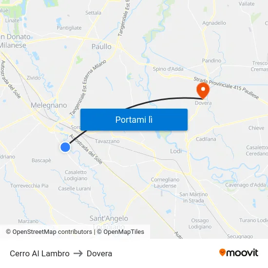 Cerro Al Lambro to Dovera map