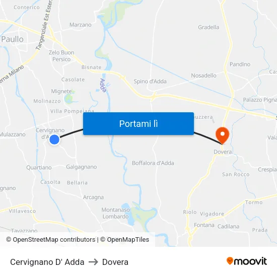 Cervignano D' Adda to Dovera map