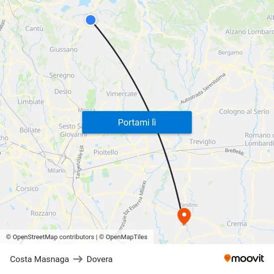 Costa Masnaga to Dovera map