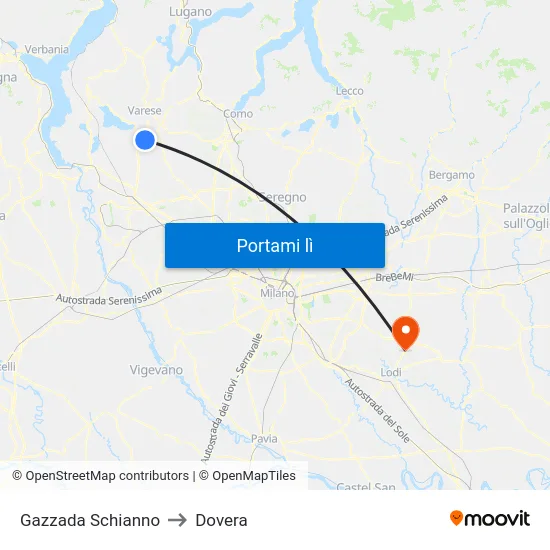 Gazzada Schianno to Dovera map