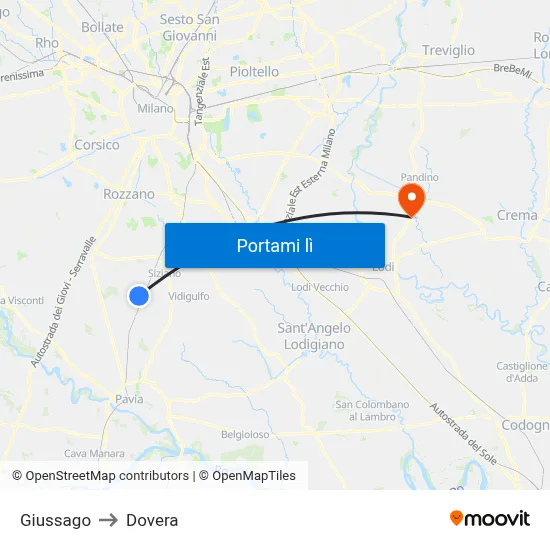 Giussago to Dovera map