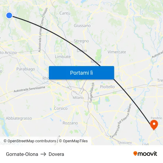 Gornate-Olona to Dovera map