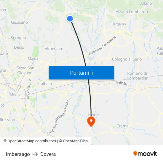 Imbersago to Dovera map