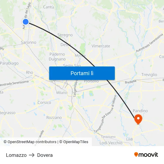 Lomazzo to Dovera map