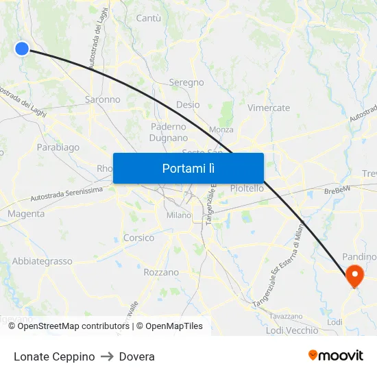 Lonate Ceppino to Dovera map