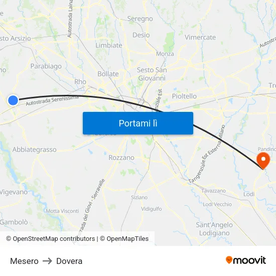 Mesero to Dovera map