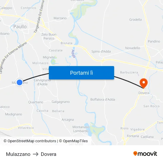 Mulazzano to Dovera map