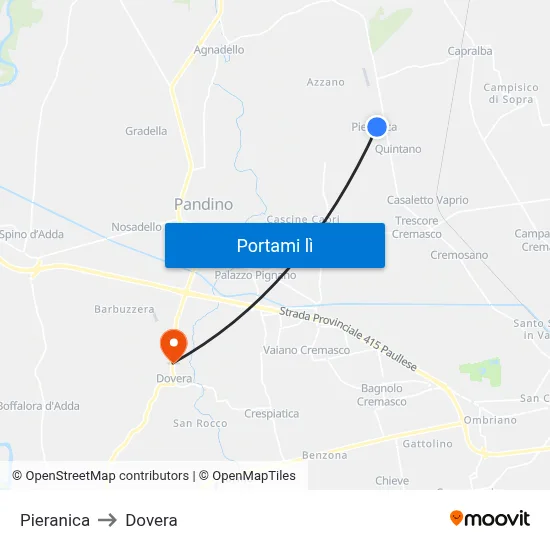 Pieranica to Dovera map