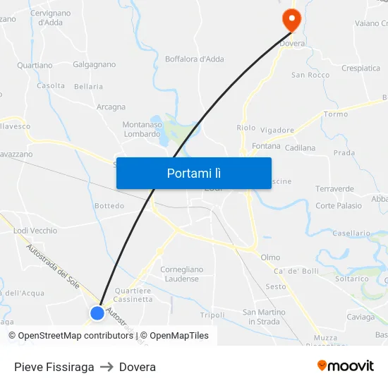 Pieve Fissiraga to Dovera map