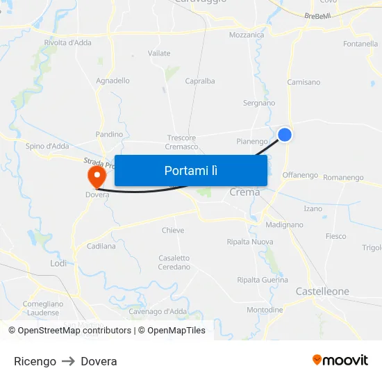 Ricengo to Dovera map