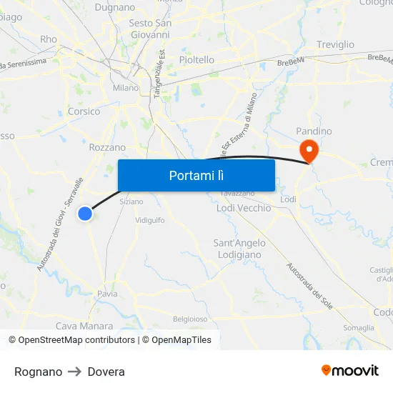 Rognano to Dovera map