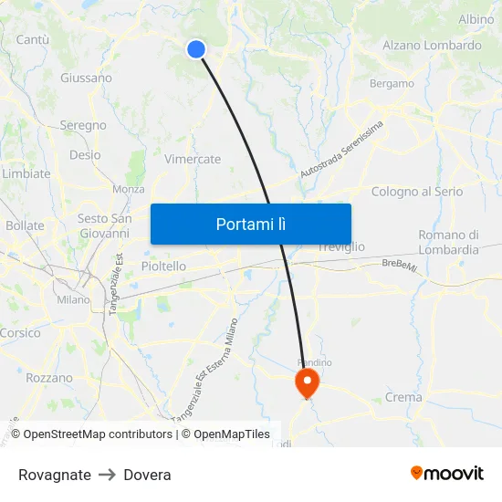 Rovagnate to Dovera map