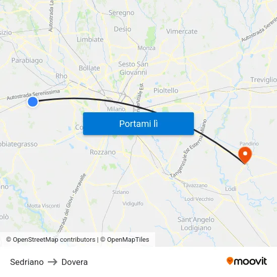 Sedriano to Dovera map