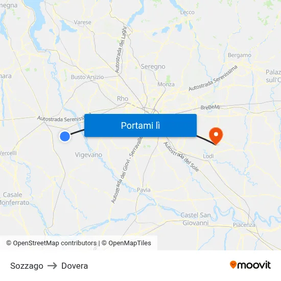 Sozzago to Dovera map